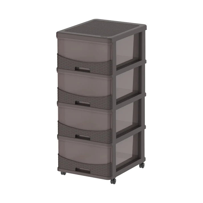 Cedarattan 4 Tiers Storage Cabinet with Drawers & Wheels - Cosmoplast Qatar