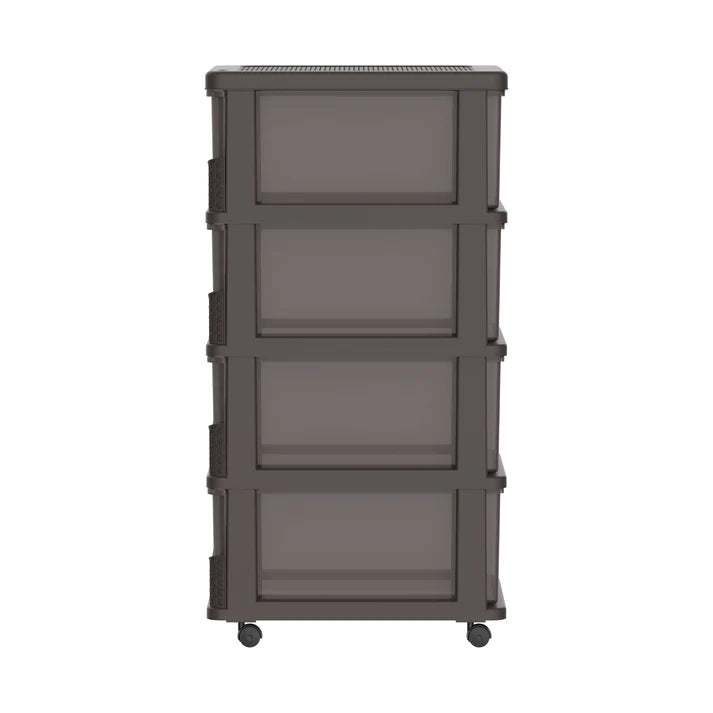 Cedarattan 4 Tiers Storage Cabinet with Drawers & Wheels - Cosmoplast Qatar