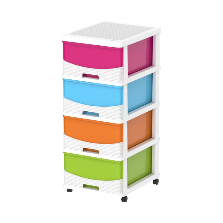 Cedarattan 4 Tiers Storage Cabinet with Drawers & Wheels - Cosmoplast Qatar