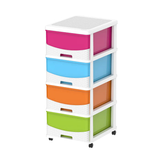 Cedarattan 4 Tiers Storage Cabinet with Drawers & Wheels - Cosmoplast Qatar