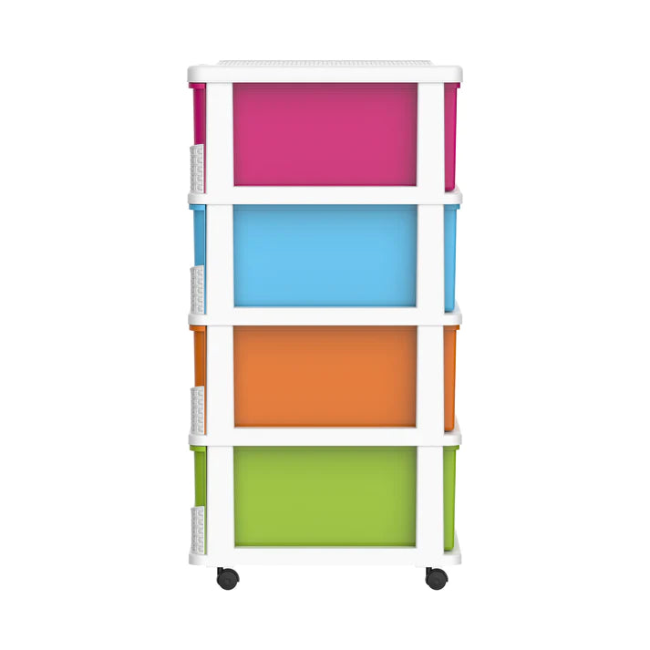 Cedarattan 4 Tiers Storage Cabinet with Drawers & Wheels - Cosmoplast Qatar