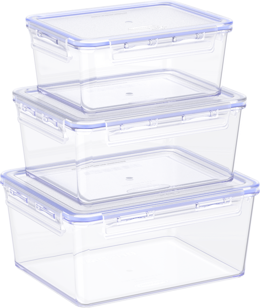 Lock2Go 3-Pcs. Set of Food Storage Containers with Lids 600, 900, 1200 ml