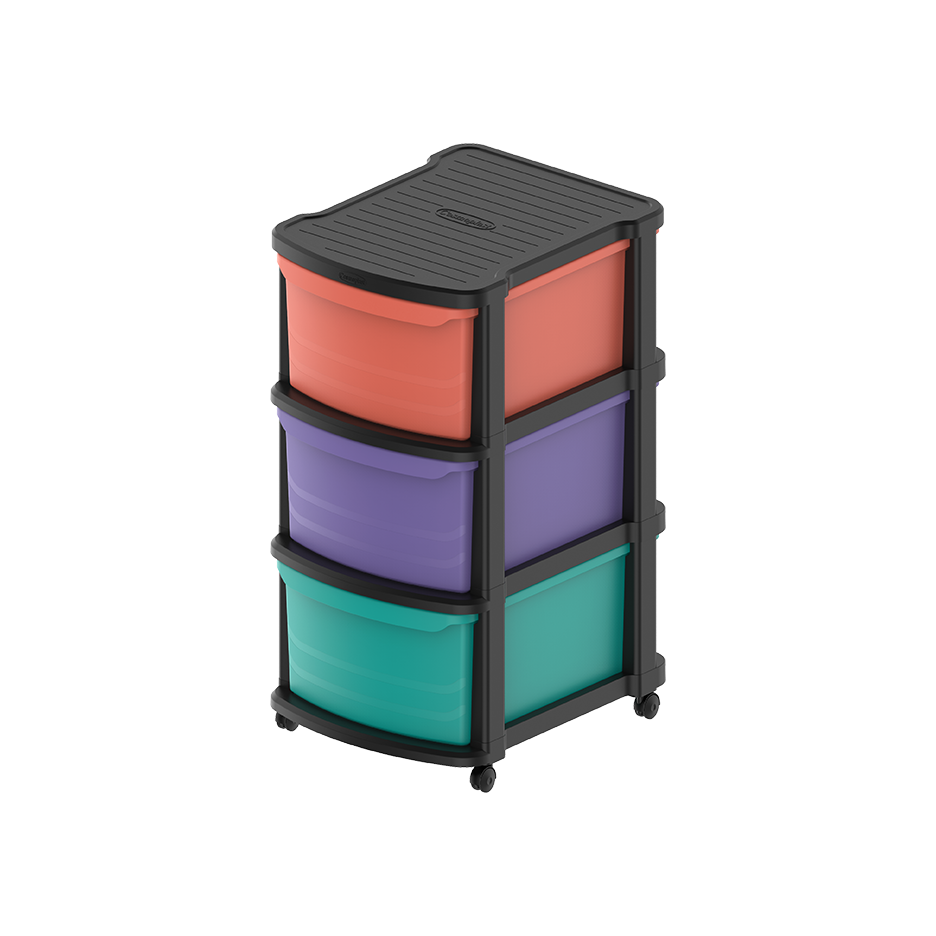 3 Tiers Multipurpose Storage Cabinet with Wheels - Cosmoplast Qatar
