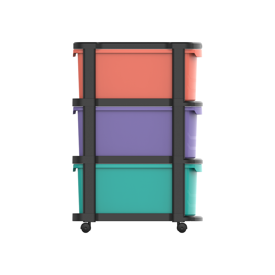 3 Tiers Multipurpose Storage Cabinet with Wheels - Cosmoplast Qatar