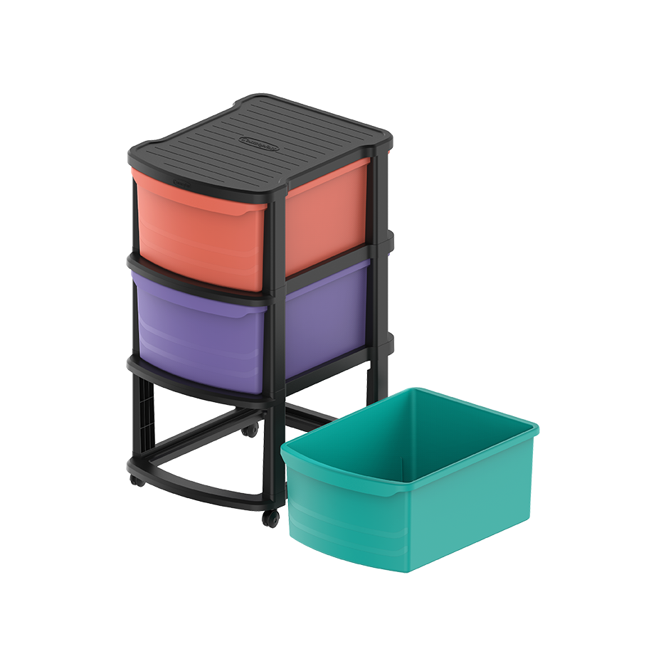 3 Tiers Multipurpose Storage Cabinet with Wheels - Cosmoplast Qatar