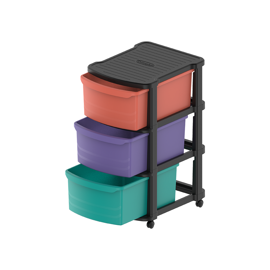 3 Tiers Multipurpose Storage Cabinet with Wheels - Cosmoplast Qatar