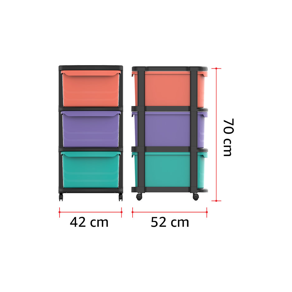 3 Tiers Multipurpose Storage Cabinet with Wheels - Cosmoplast Qatar