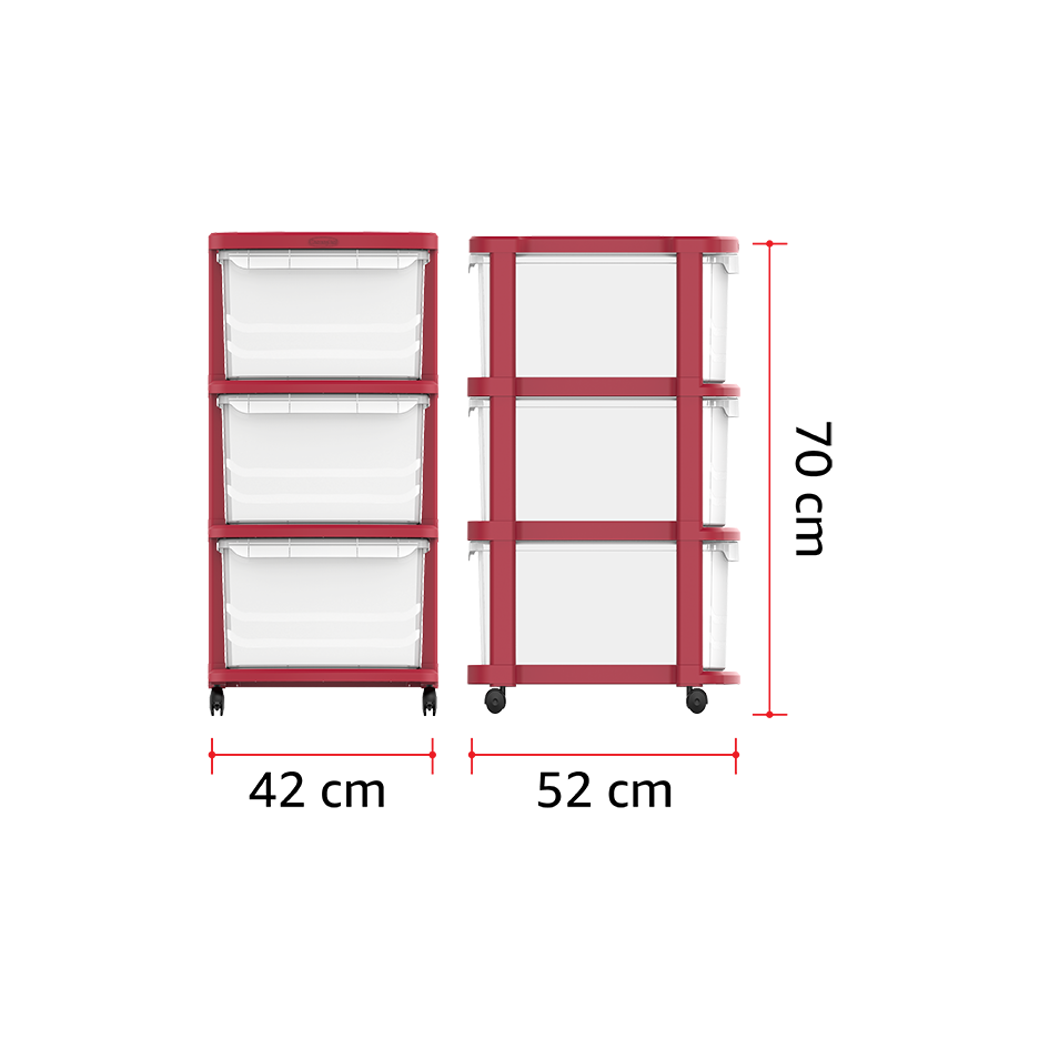 3 Tiers Multipurpose Storage Cabinet with Wheels - Cosmoplast Qatar