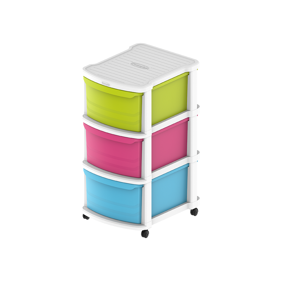 3 Tiers Multipurpose Storage Cabinet with Wheels - Cosmoplast Qatar