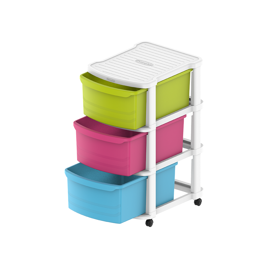 3 Tiers Multipurpose Storage Cabinet with Wheels - Cosmoplast Qatar