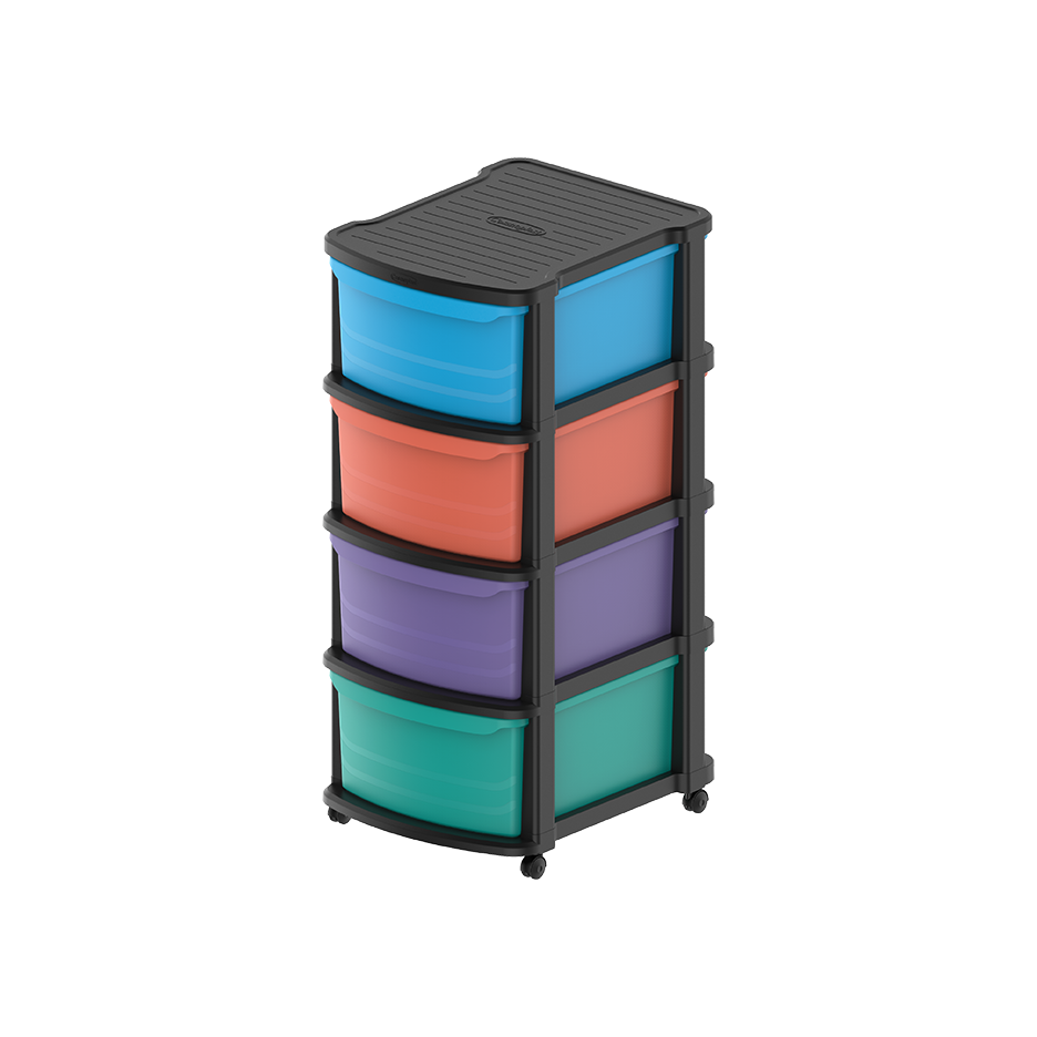 4 Tiers Multipurpose Storage Cabinet with Wheels - Cosmoplast Qatar