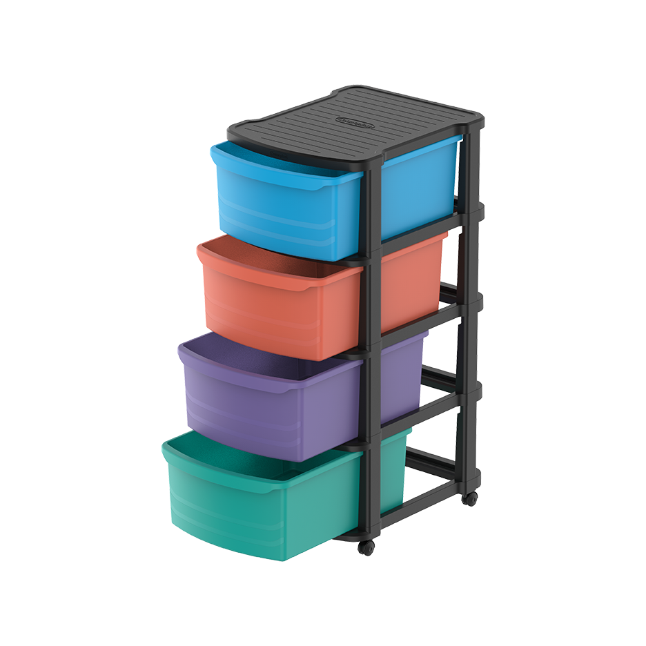 4 Tiers Multipurpose Storage Cabinet with Wheels - Cosmoplast Qatar