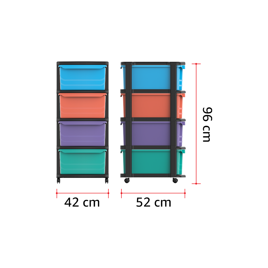 4 Tiers Multipurpose Storage Cabinet with Wheels - Cosmoplast Qatar