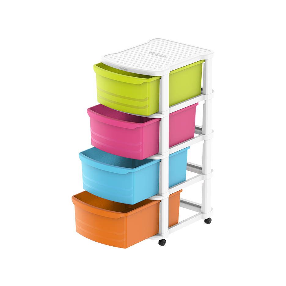 4 Tiers Multipurpose Storage Cabinet with Wheels - Cosmoplast Qatar