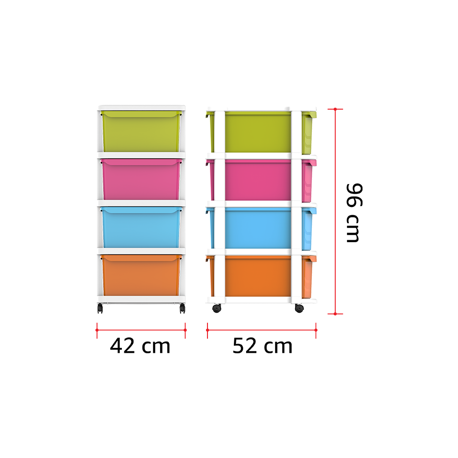 4 Tiers Multipurpose Storage Cabinet with Wheels - Cosmoplast Qatar