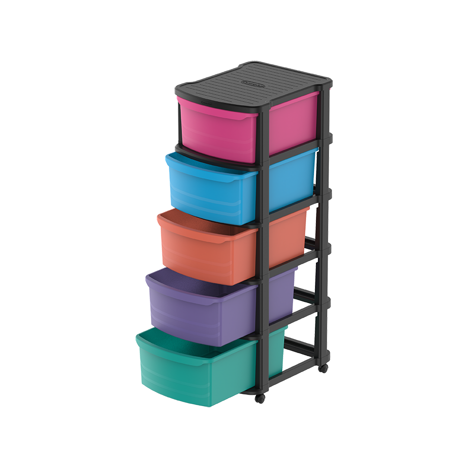 5 Tiers Multipurpose Storage Cabinet with Wheels - Cosmoplast Qatar