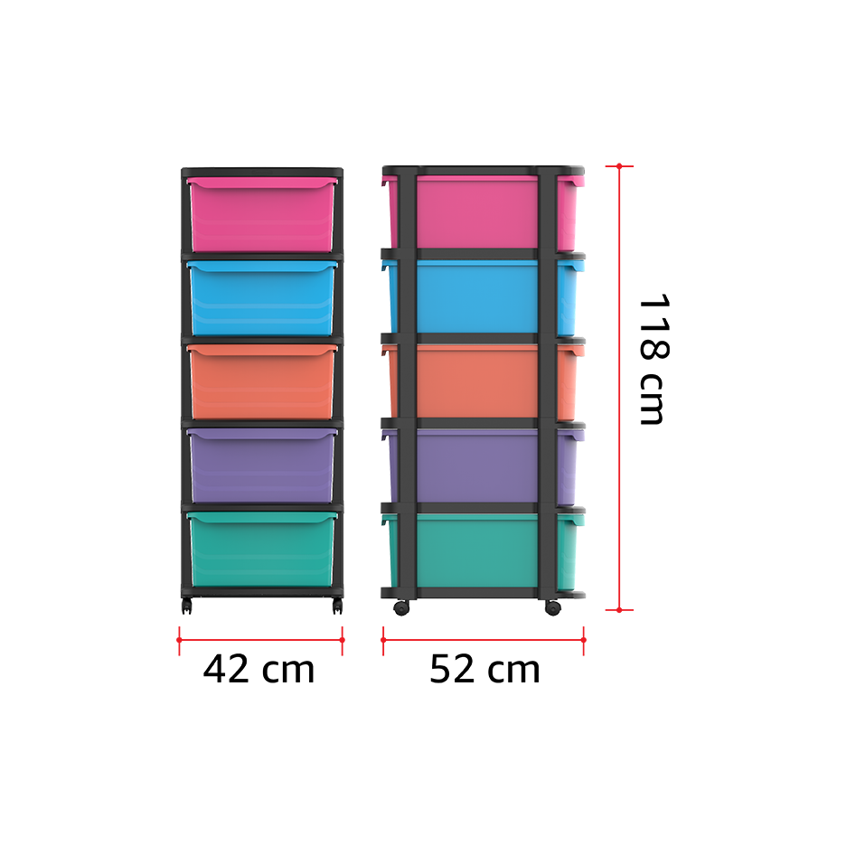 5 Tiers Multipurpose Storage Cabinet with Wheels - Cosmoplast Qatar