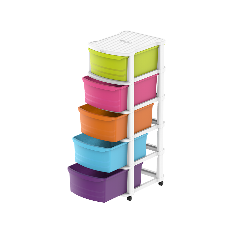 5 Tiers Multipurpose Storage Cabinet with Wheels - Cosmoplast Qatar