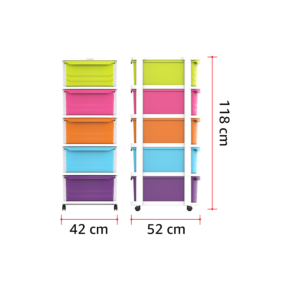 5 Tiers Multipurpose Storage Cabinet with Wheels - Cosmoplast Qatar
