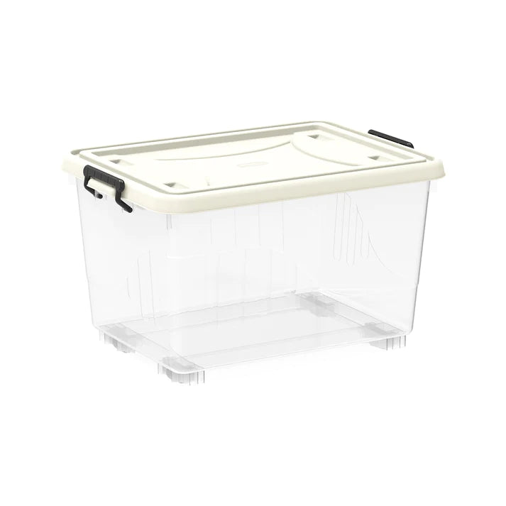 55L Clear Plastic Storage Box with Wheels & Lockable Lid - Cosmoplast Qatar