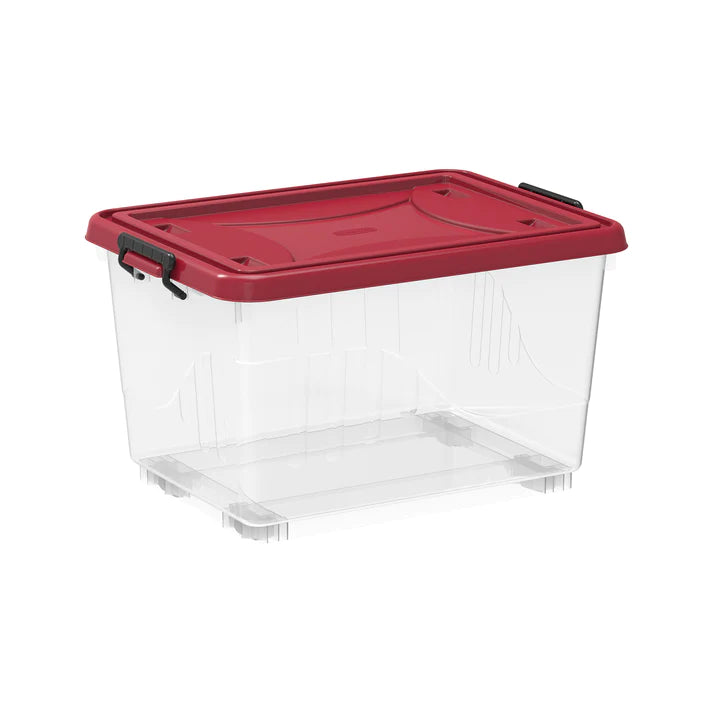 55L Clear Plastic Storage Box with Wheels & Lockable Lid - Cosmoplast Qatar