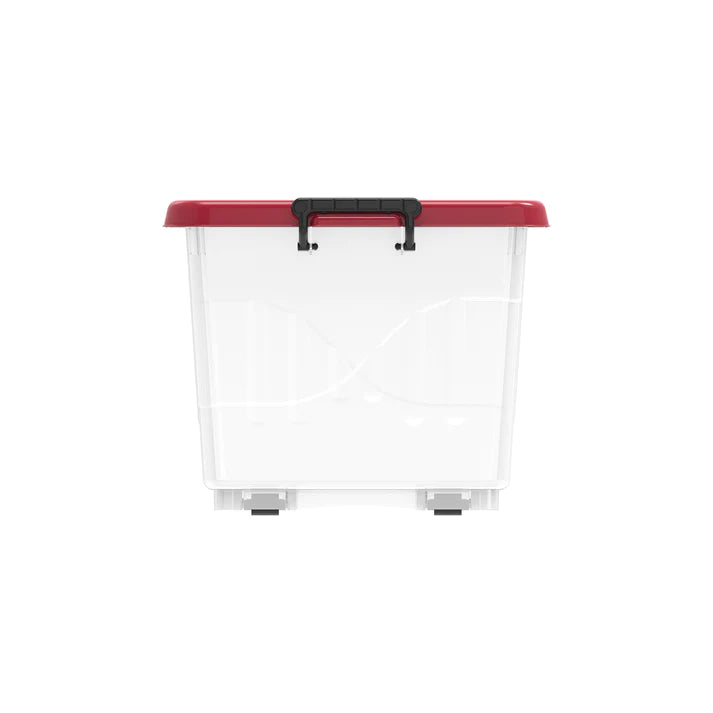 55L Clear Plastic Storage Box with Wheels & Lockable Lid - Cosmoplast Qatar