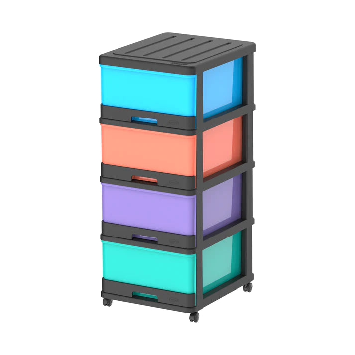 4 Tiers Storage Cabinet with Drawers & Wheels - Cosmoplast Qatar