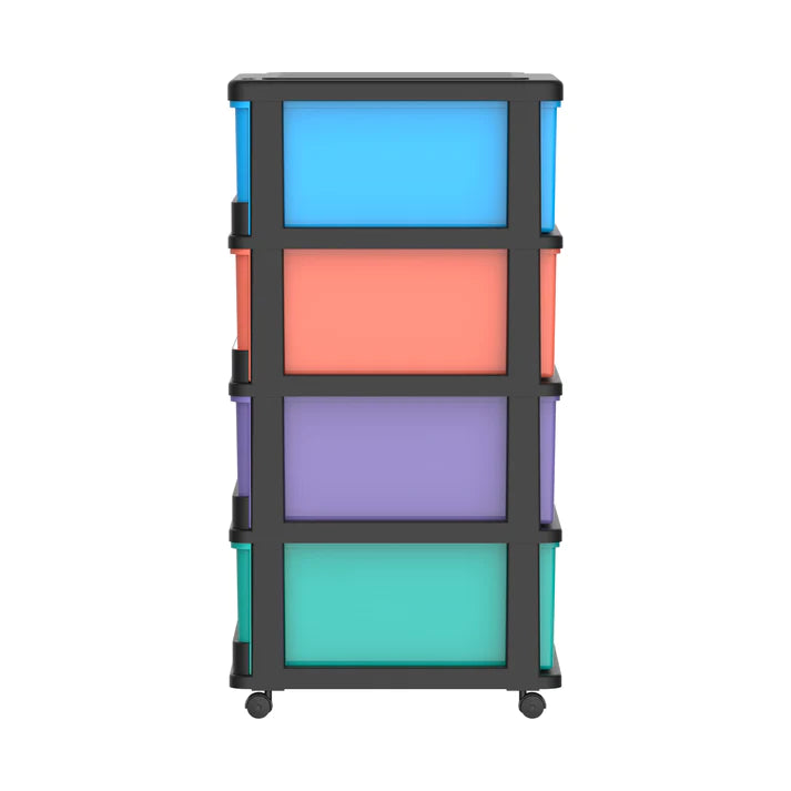 4 Tiers Storage Cabinet with Drawers & Wheels - Cosmoplast Qatar