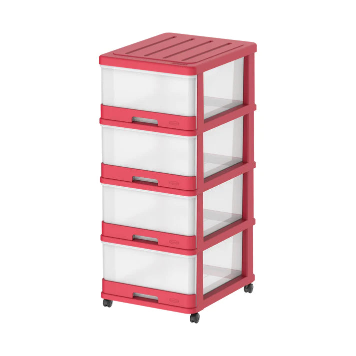 4 Tiers Storage Cabinet with Drawers & Wheels - Cosmoplast Qatar