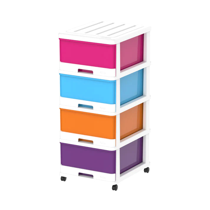 4 Tiers Storage Cabinet with Drawers & Wheels - Cosmoplast Qatar