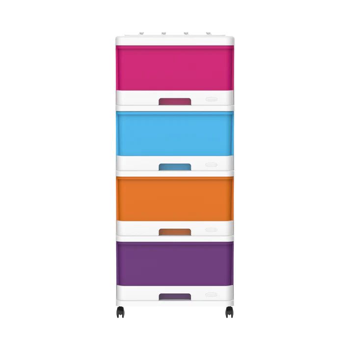 4 Tiers Storage Cabinet with Drawers & Wheels - Cosmoplast Qatar