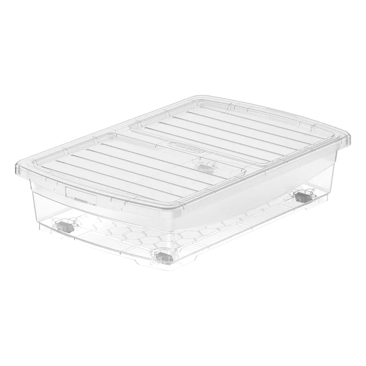 25L Clear Plastic Underbed Storage Box with Wheels & Lockable Lid - Cosmoplast Qatar