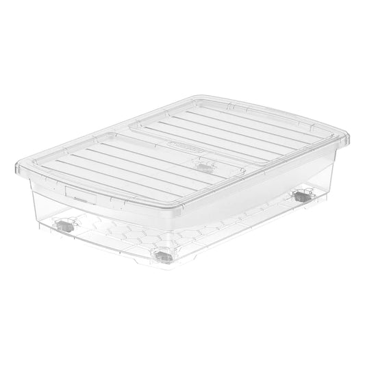 25L Clear Plastic Underbed Storage Box with Wheels & Lockable Lid - Cosmoplast Qatar