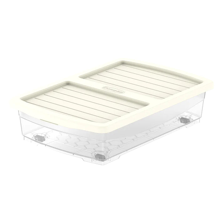 25L Clear Plastic Underbed Storage Box with Wheels & Lockable Lid - Cosmoplast Qatar