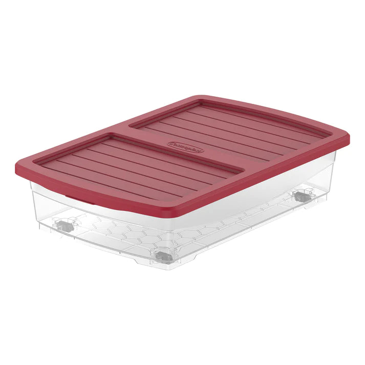 25L Clear Plastic Underbed Storage Box with Wheels & Lockable Lid - Cosmoplast Qatar