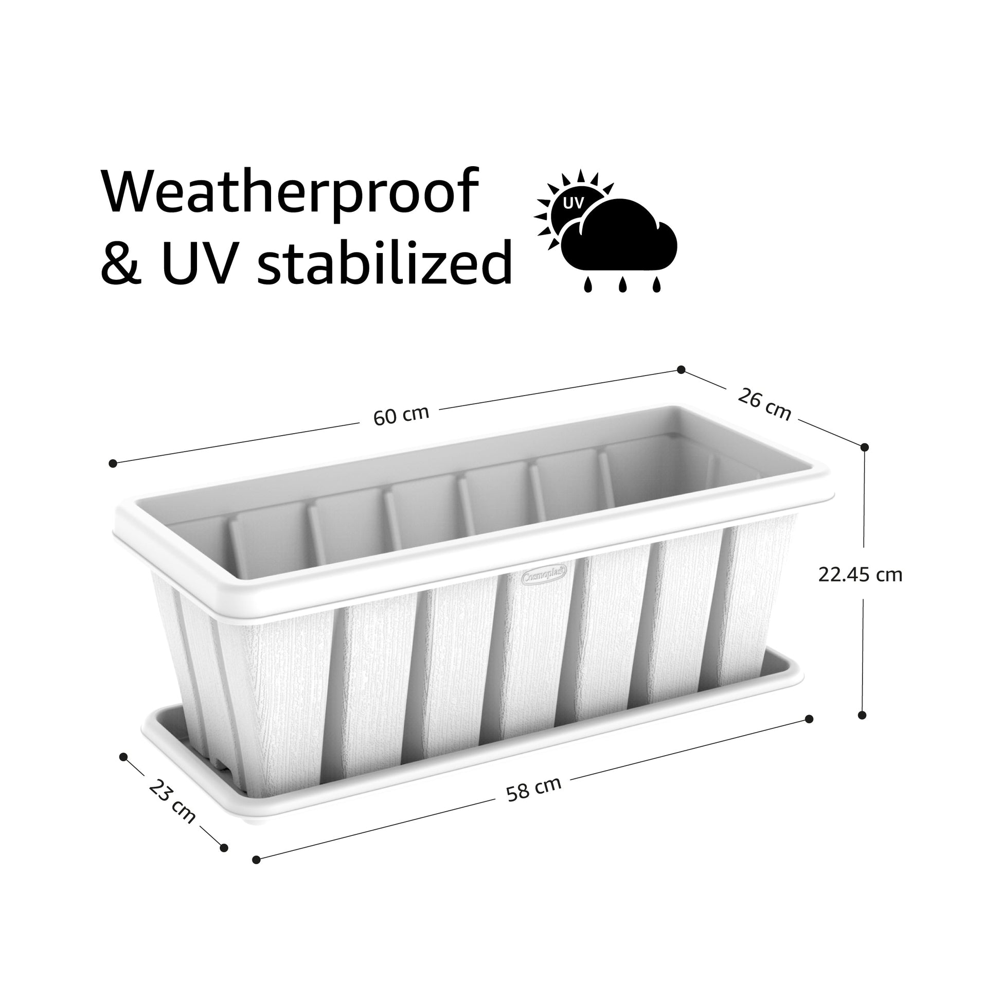 24" Cedargrain Rectangular Planter with Tray - Cosmoplast Qatar