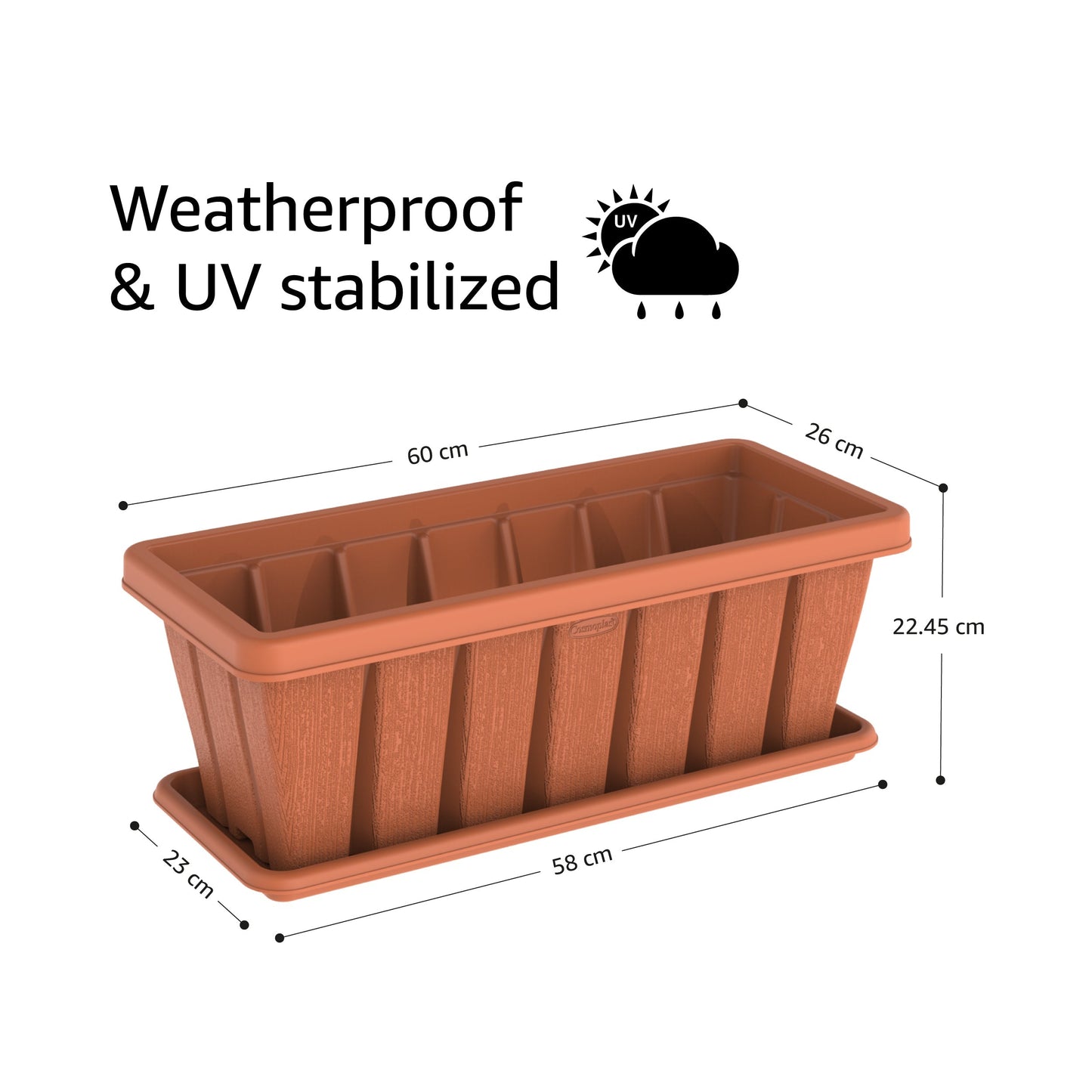 24" Cedargrain Rectangular Planter with Tray - Cosmoplast Qatar