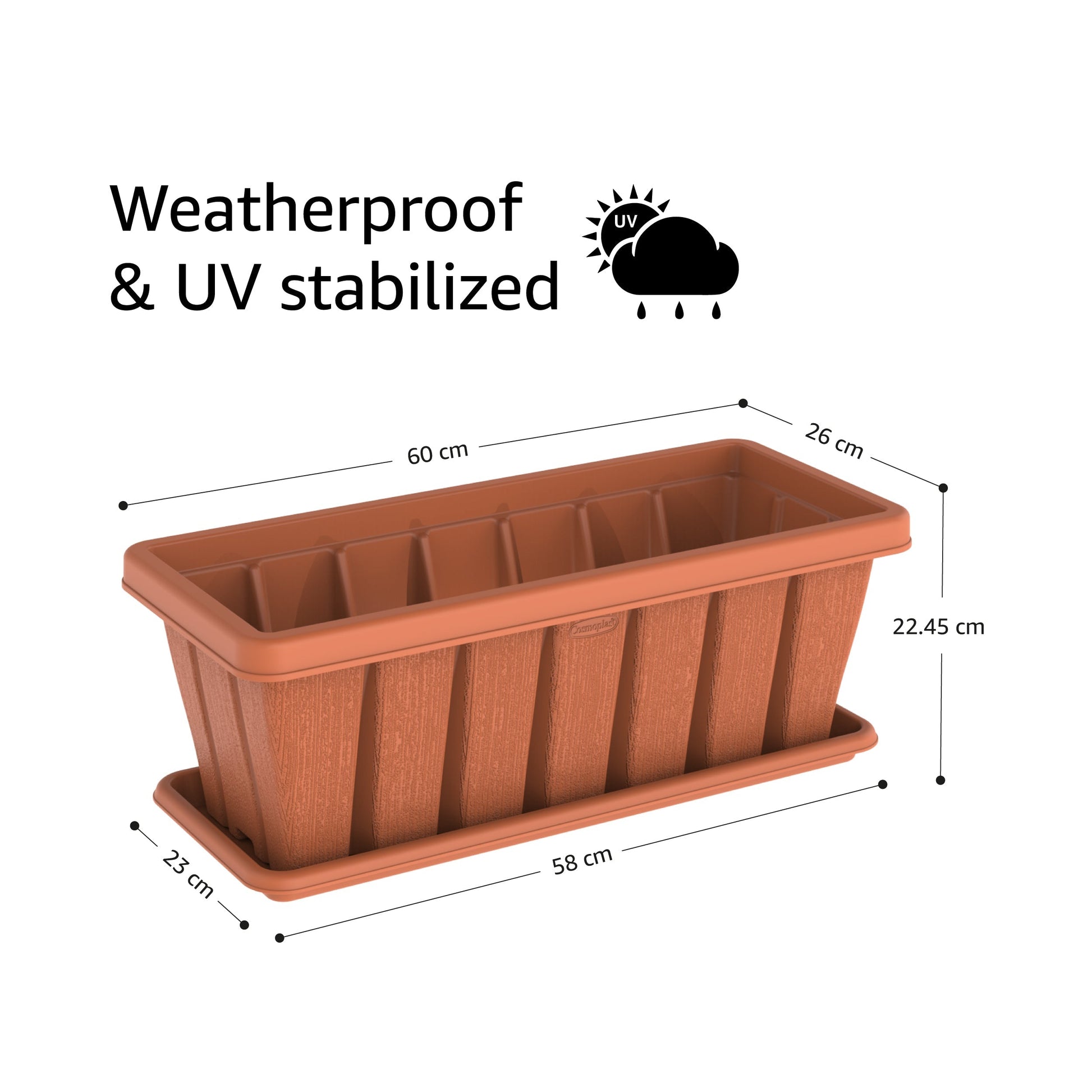 24" Cedargrain Rectangular Planter with Tray - Cosmoplast Qatar