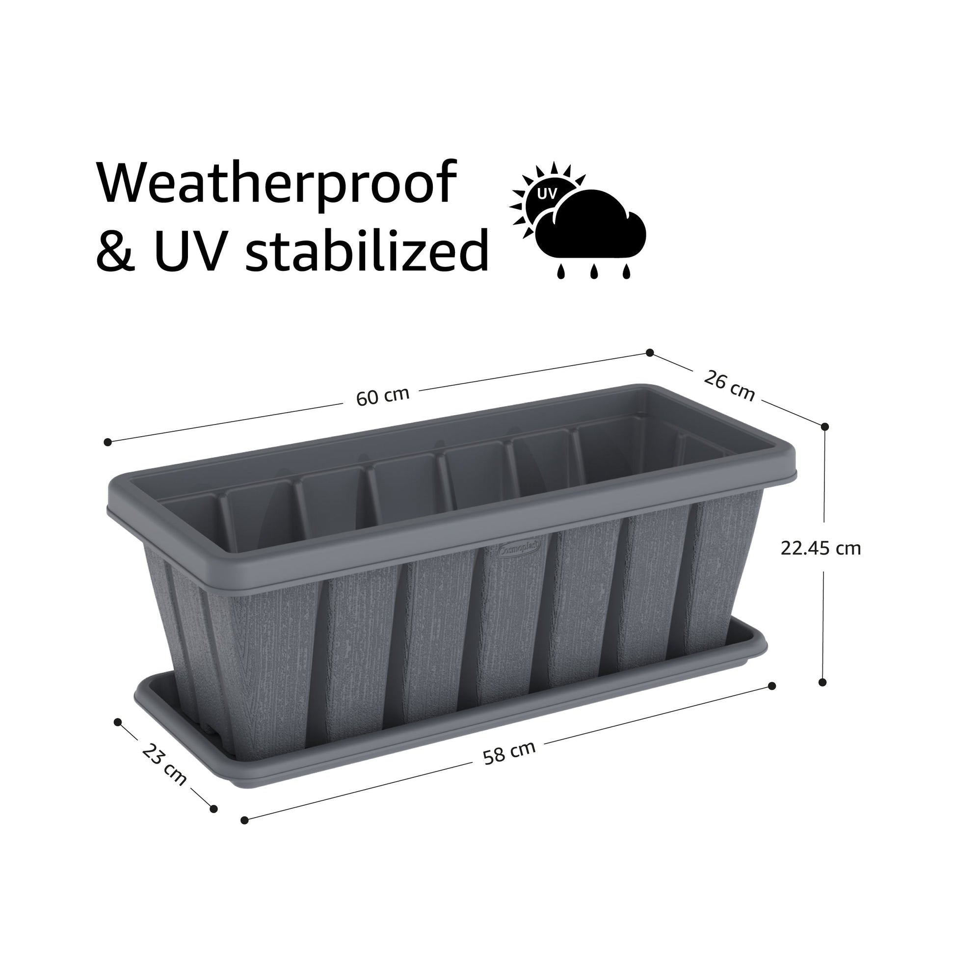 24" Cedargrain Rectangular Planter with Tray - Cosmoplast Qatar