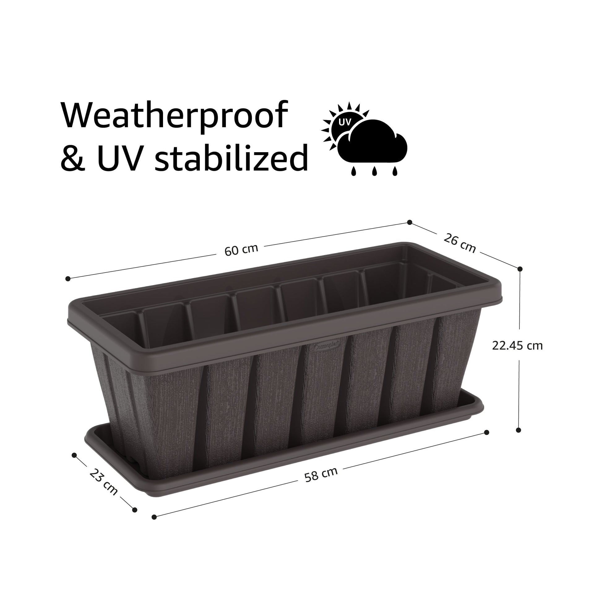 24" Cedargrain Rectangular Planter with Tray - Cosmoplast Qatar