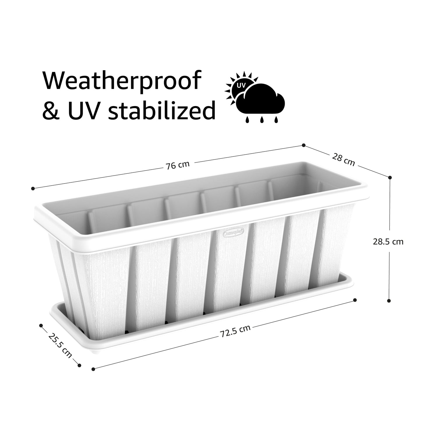 30" Cedargrain Rectangular Planter with Tray - Cosmoplast Qatar