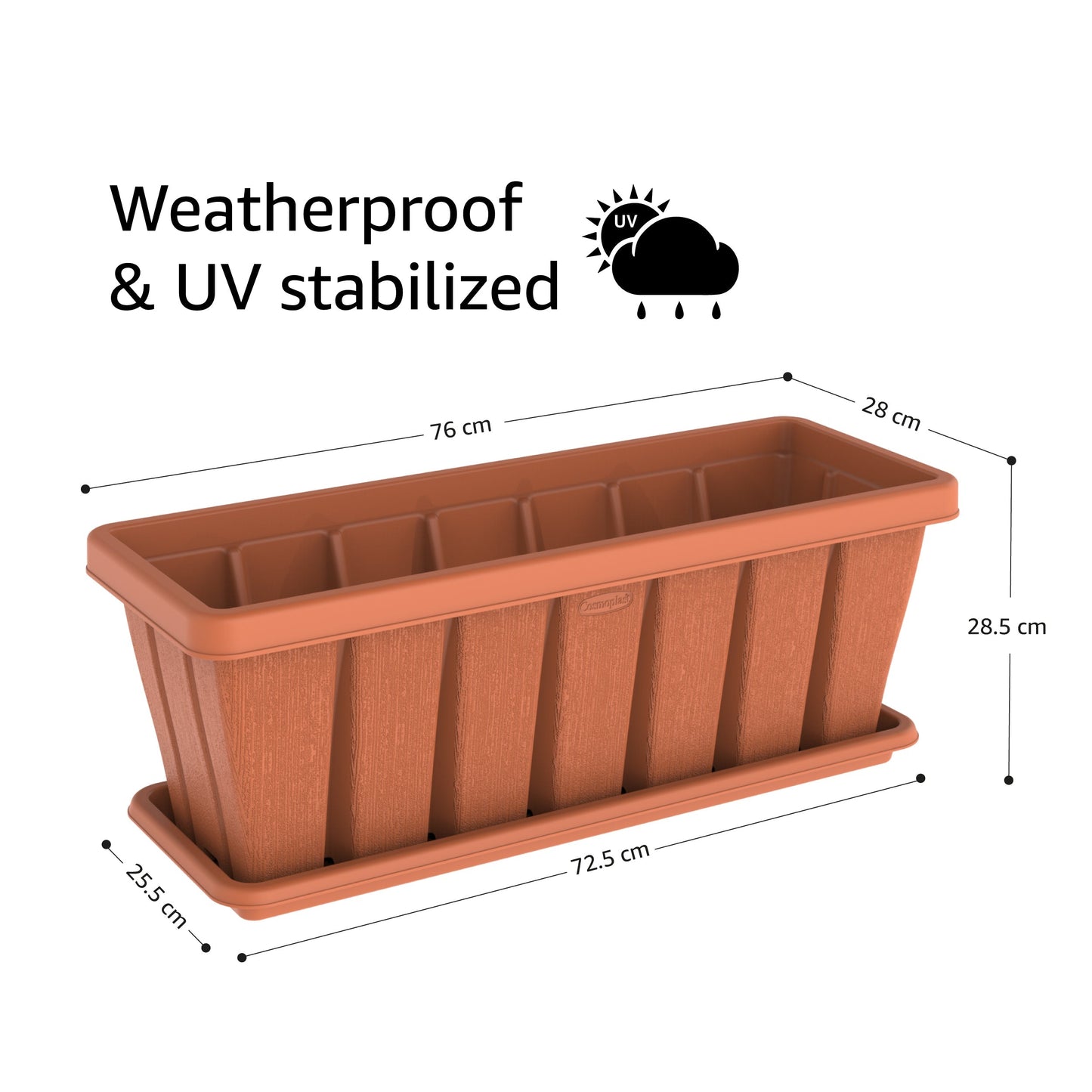 30" Cedargrain Rectangular Planter with Tray - Cosmoplast Qatar