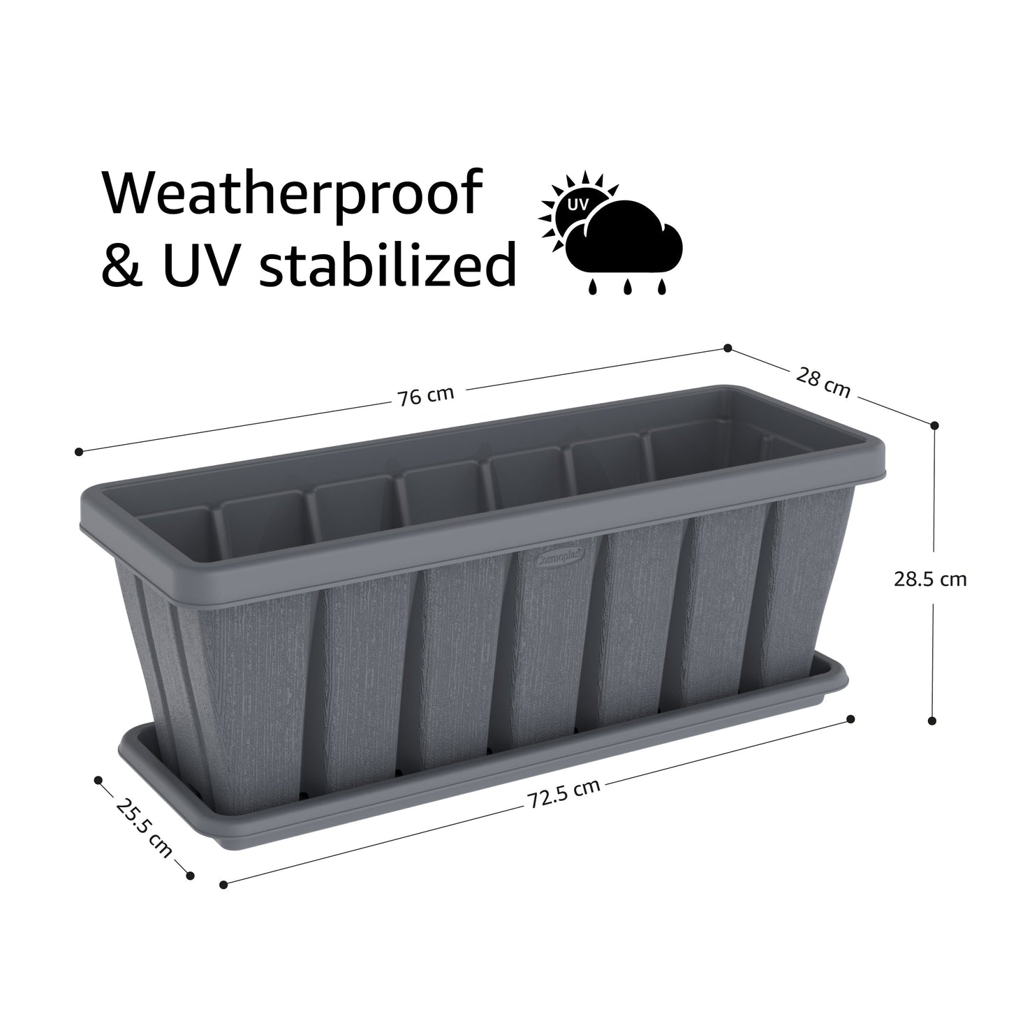 30" Cedargrain Rectangular Planter with Tray - Cosmoplast Qatar