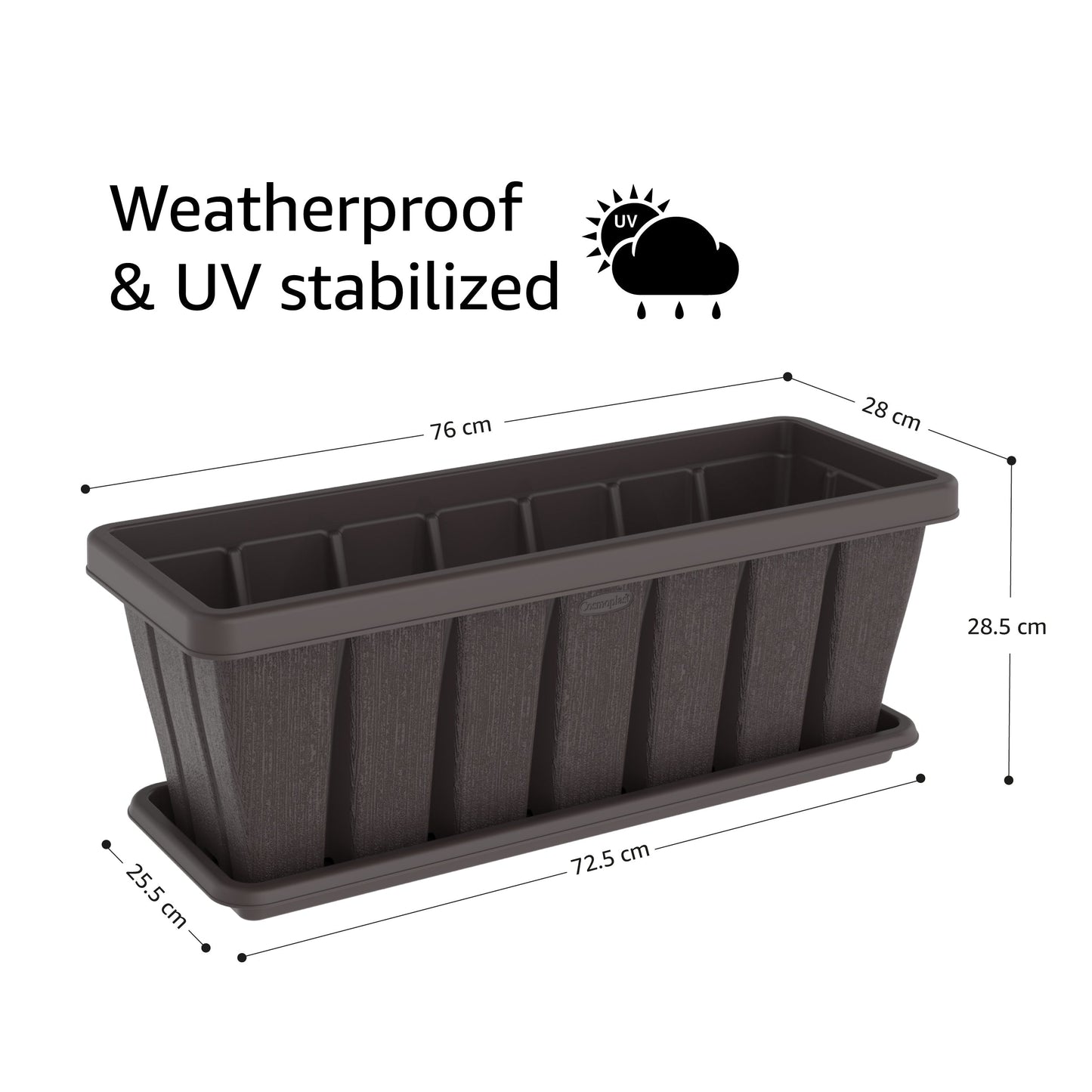 30" Cedargrain Rectangular Planter with Tray - Cosmoplast Qatar