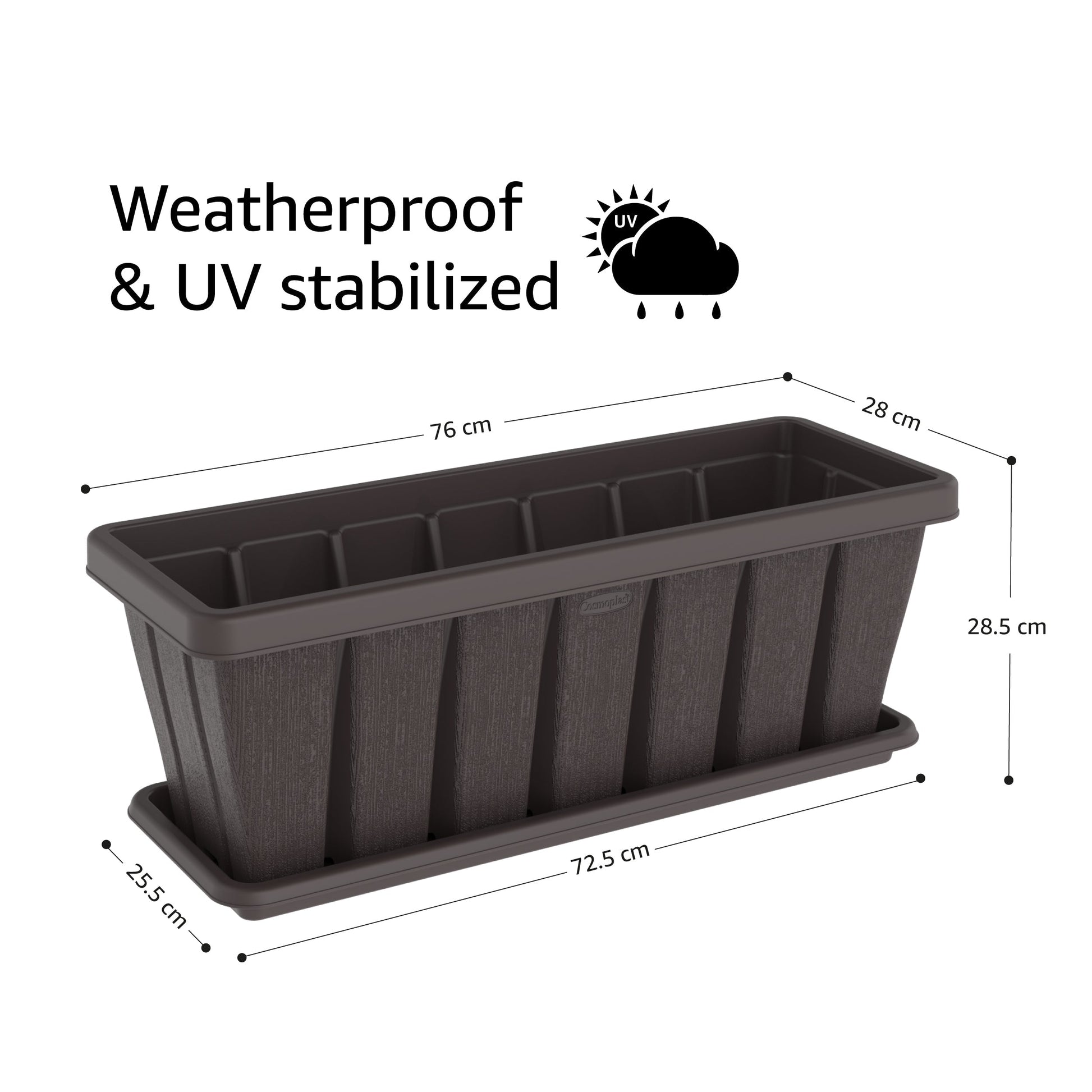 30" Cedargrain Rectangular Planter with Tray - Cosmoplast Qatar