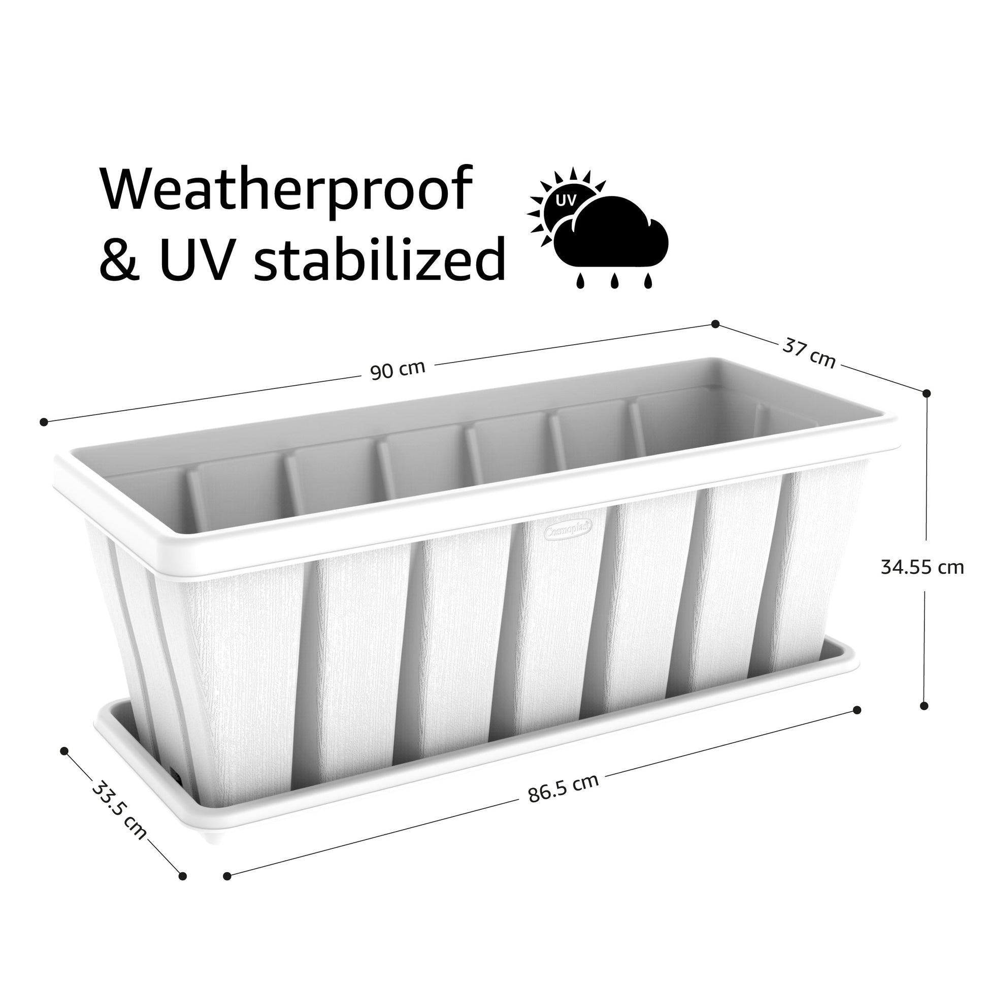 36" Cedargrain Rectangular Planter with Tray - Cosmoplast Qatar
