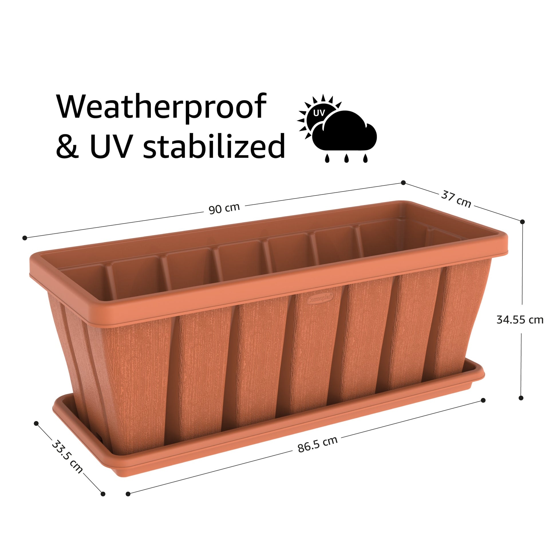 36" Cedargrain Rectangular Planter with Tray - Cosmoplast Qatar