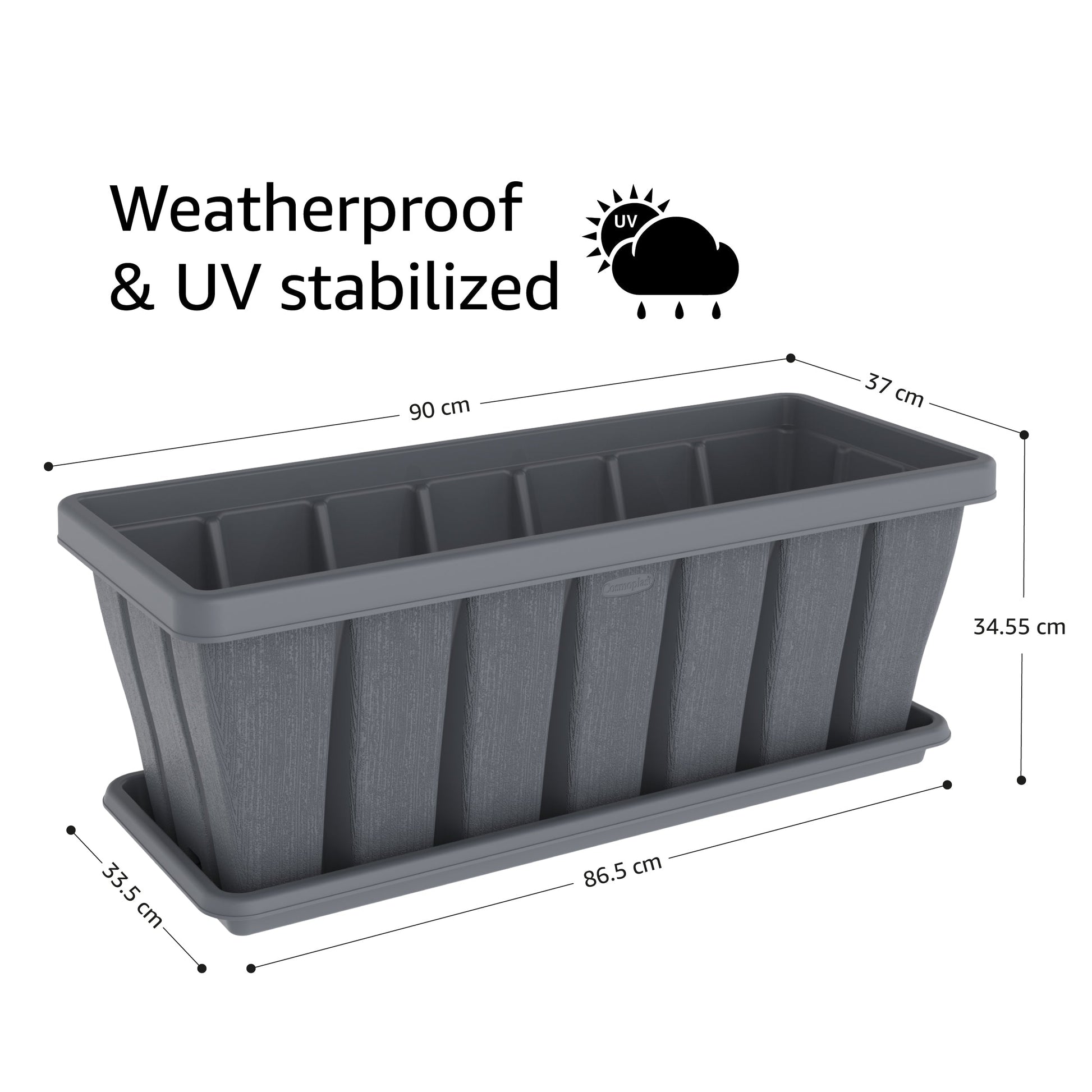 36" Cedargrain Rectangular Planter with Tray - Cosmoplast Qatar