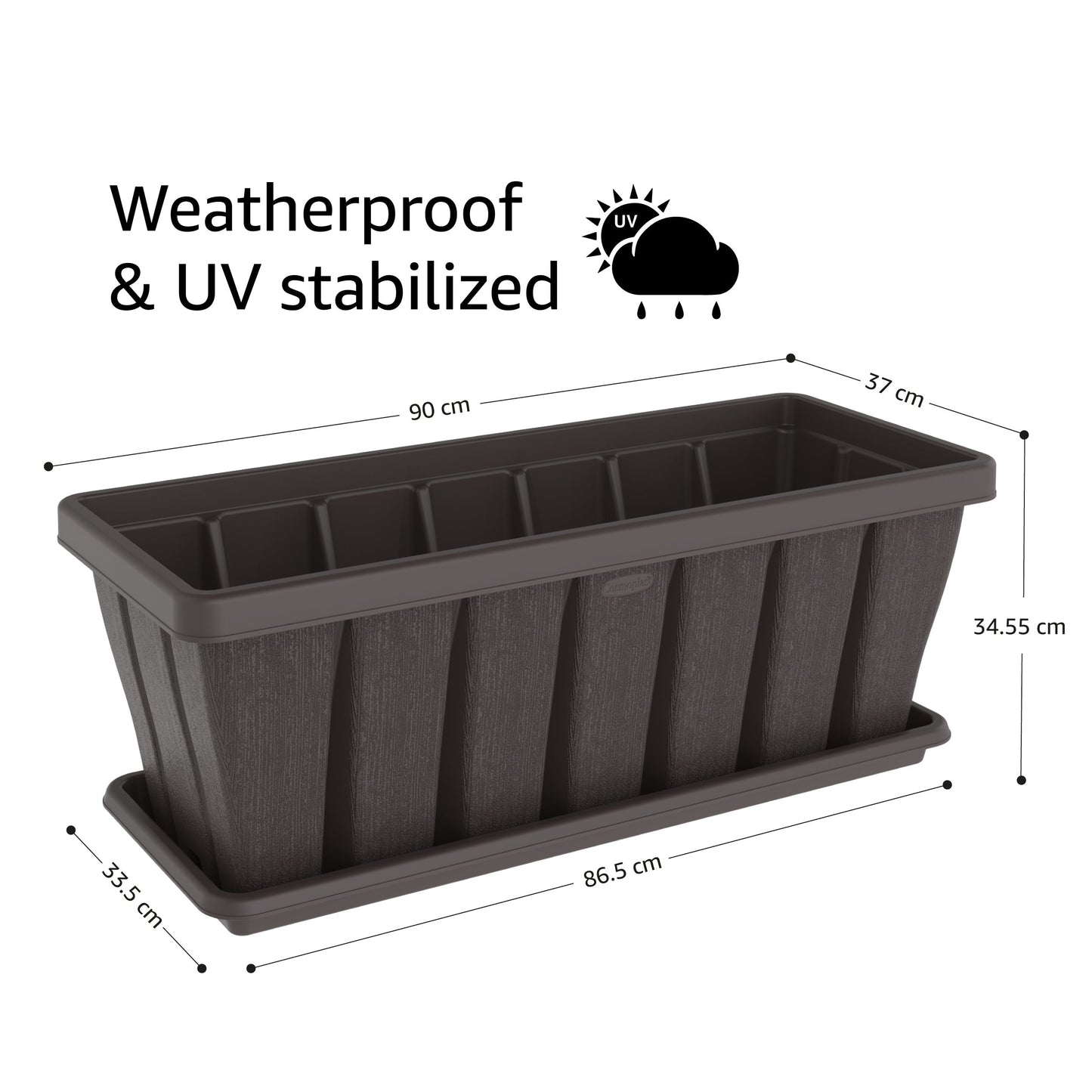 36" Cedargrain Rectangular Planter with Tray - Cosmoplast Qatar
