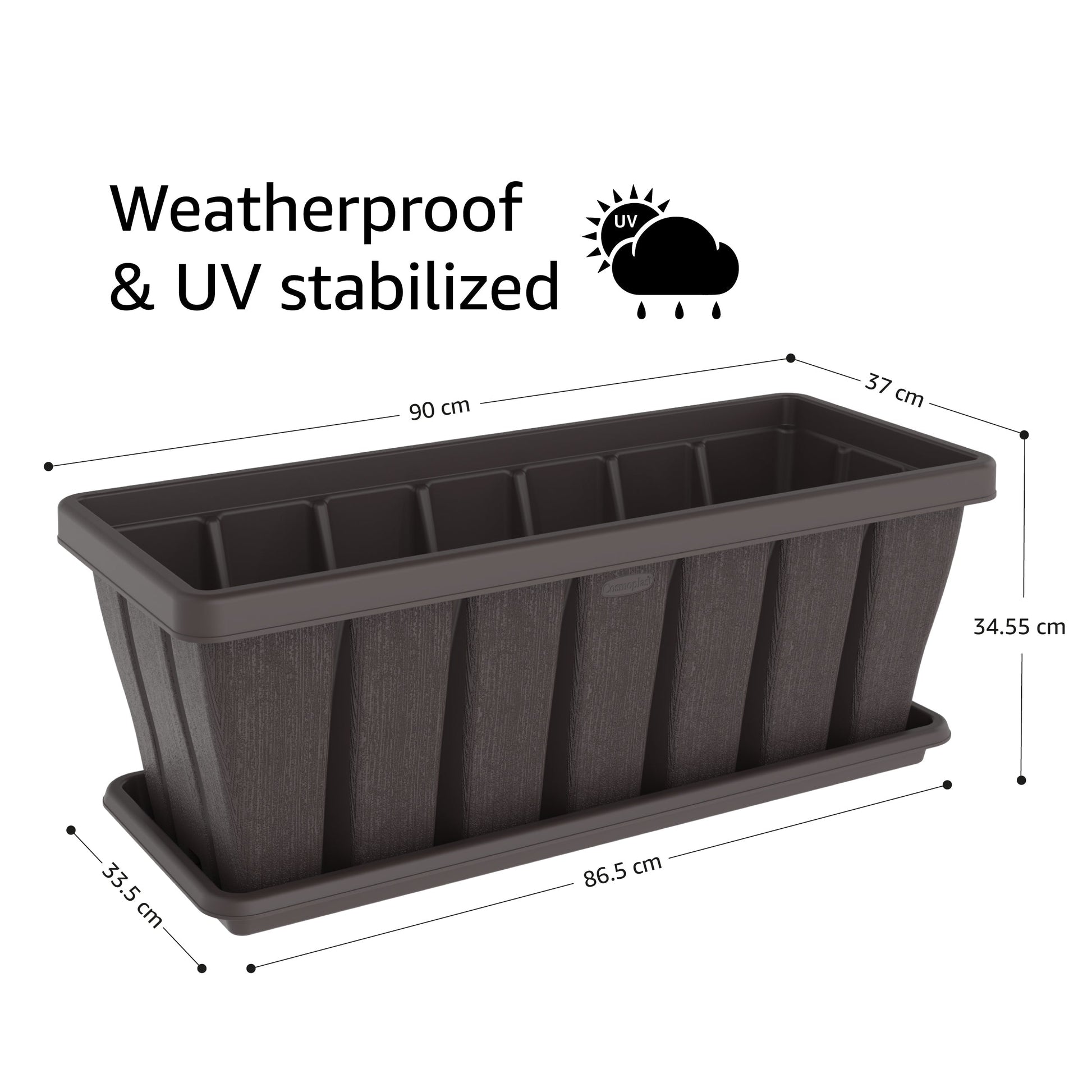 36" Cedargrain Rectangular Planter with Tray - Cosmoplast Qatar
